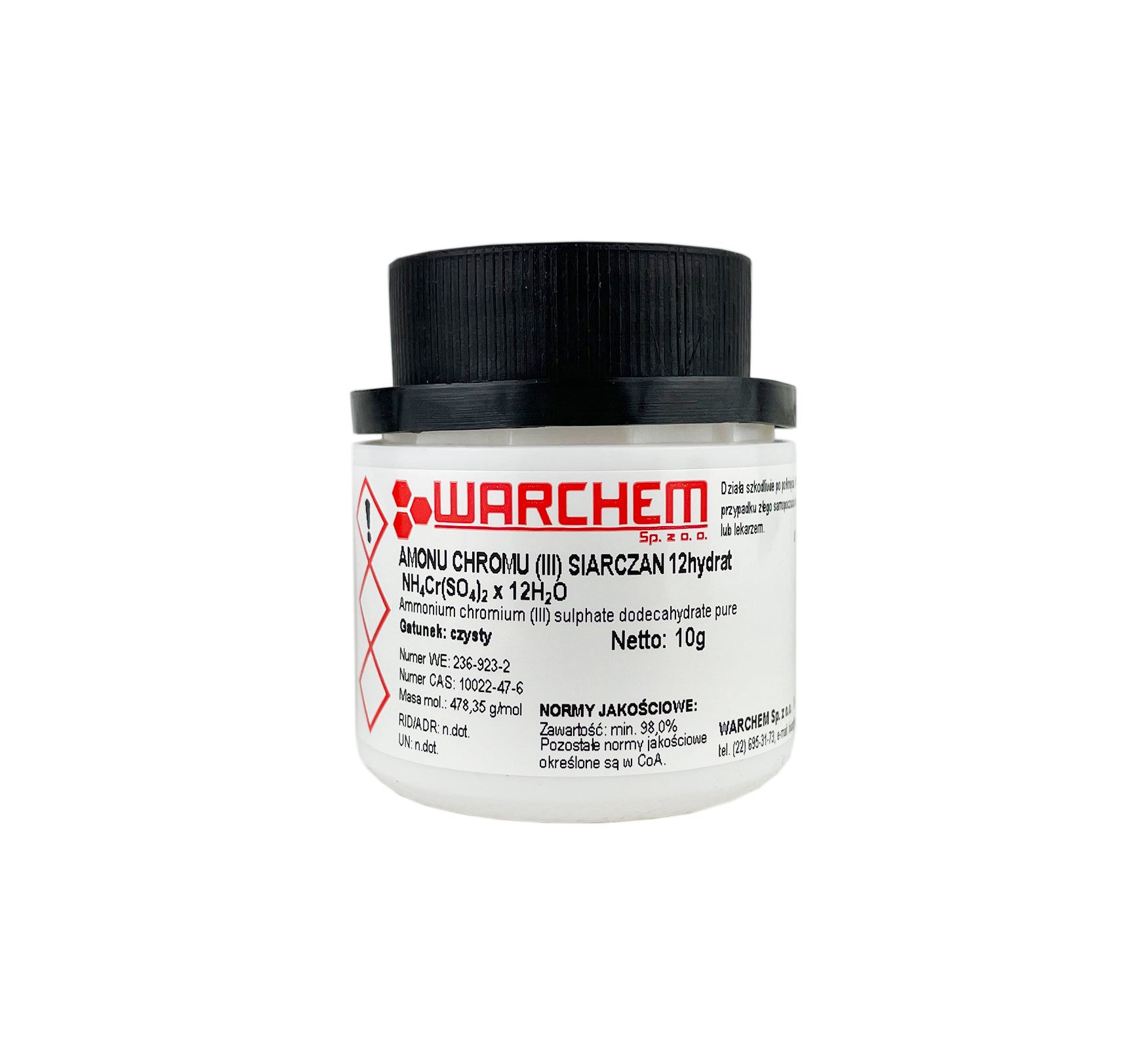 Rein ammoniumchromiumsulfat 12-hydrat, 10 g von WARCHEM, chemische Substanz in transparentem Behälter sichtbar