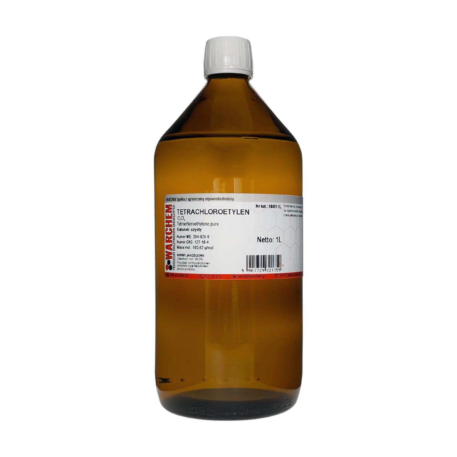 Reines TETRACHLORETHYLEN von WARCHEM in 1-Liter-Flasche, flüssiges Desinfektionsmittel für industrielle Anwendungen.
