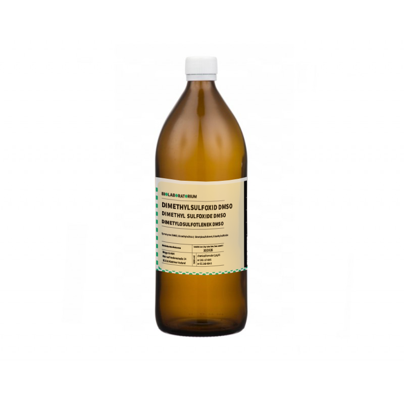 Dimethylsulfoxid DMSO in 500ml Glasflasche von BioLaboratorium, klare Flüssigkeit in transparentem Glasbehälter