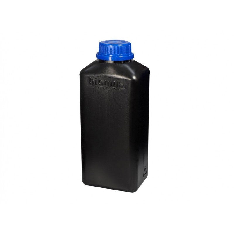 Schwarze rechteckige 1-Liter HDPE Flasche von BIOMUS, langlebig und vielseitig für verschiedene Flüssigkeiten.