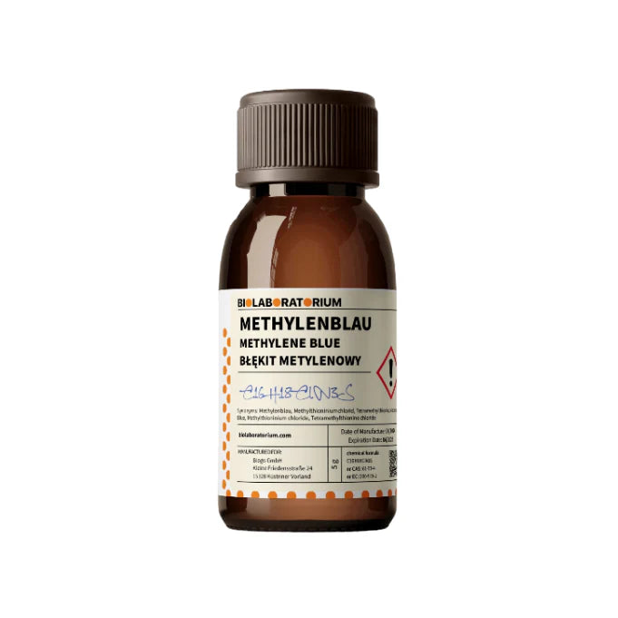Flüssige Methylenblaulösung 1% in 100 ml Flasche von BioLaboratorium, klare blaue Lösung für medizinische und chemische Anwendungen
