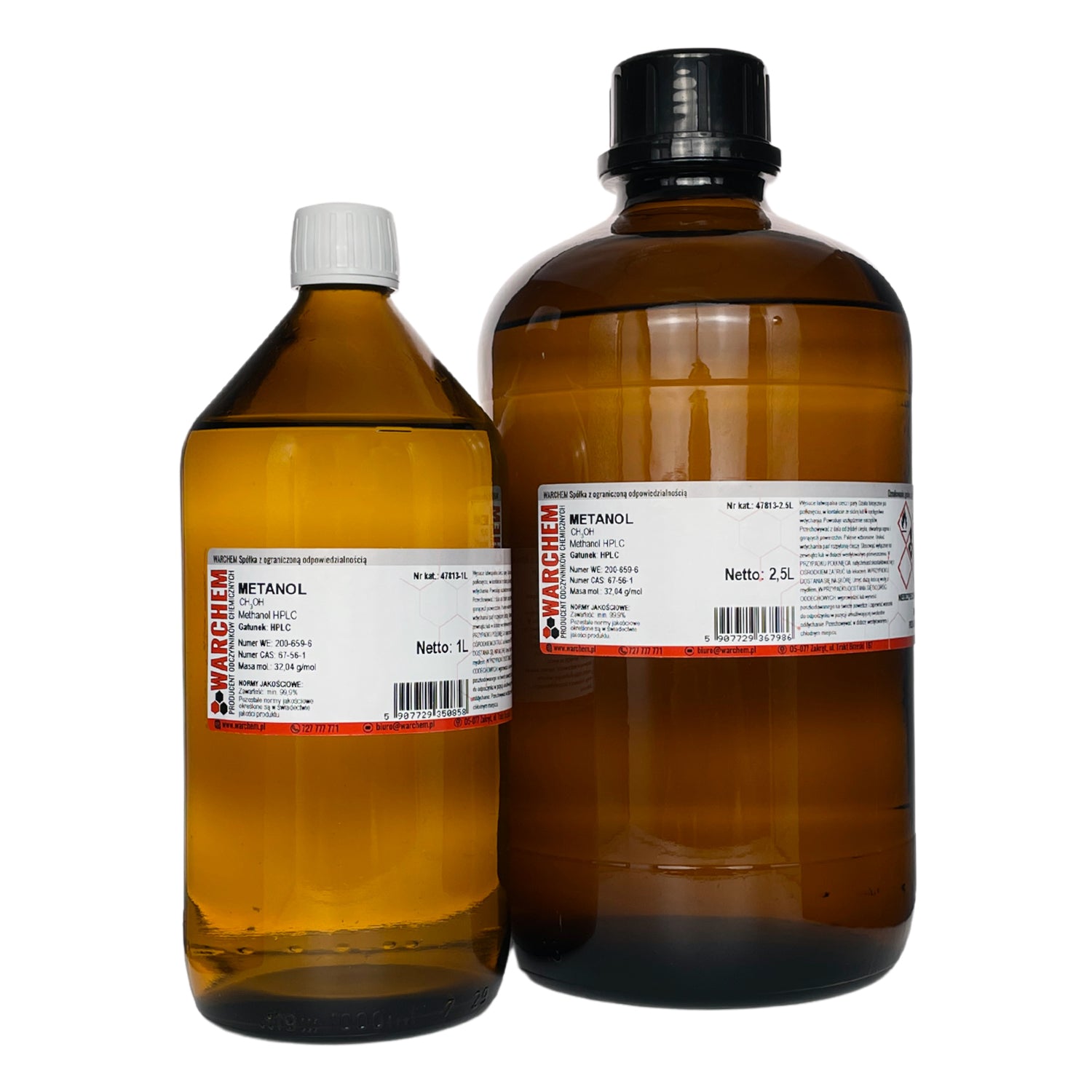 Methanol für HPLC, 500 ml Flasche von WARCHEM, klare Flüssigkeit in einem Laborbehälter sichtbar