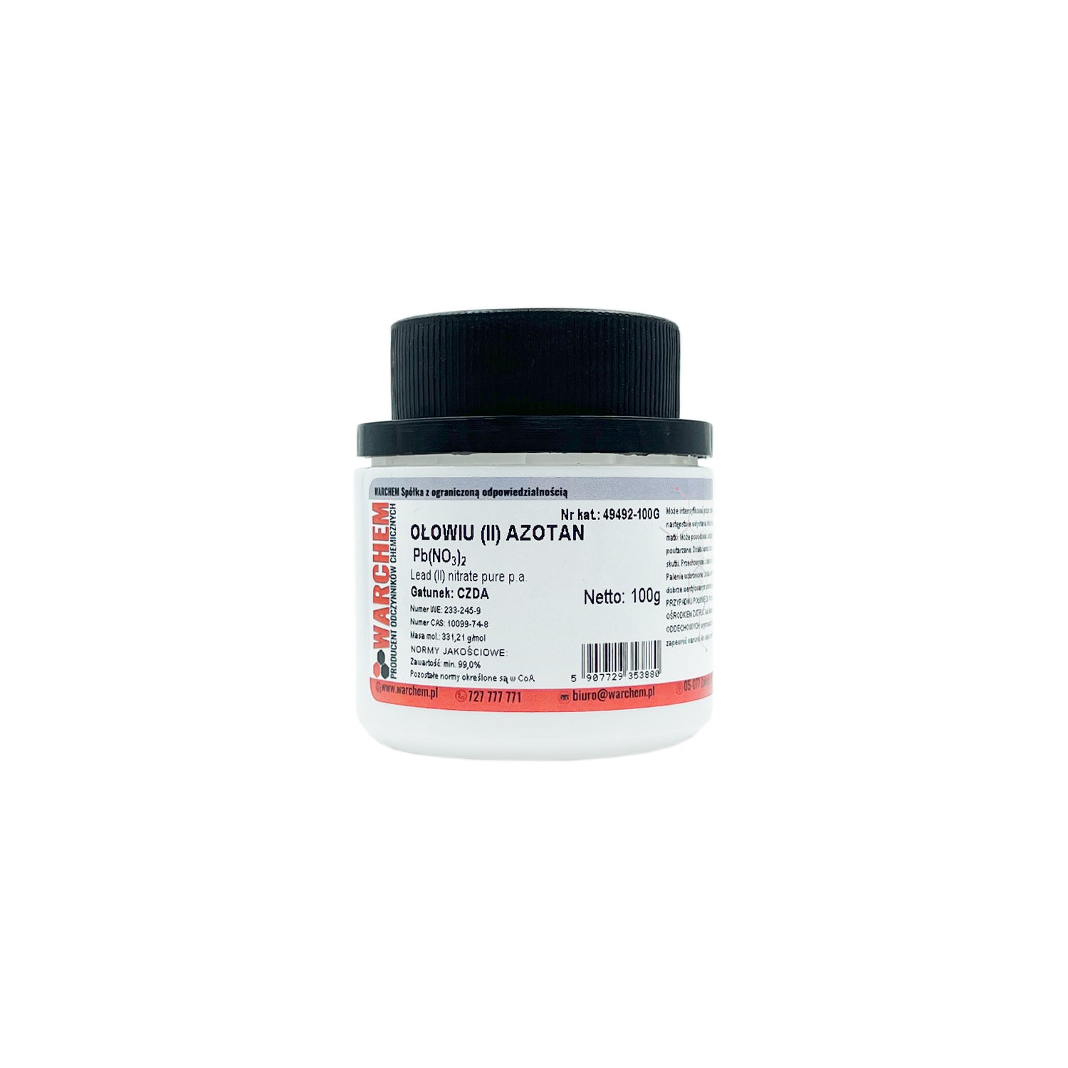 Reines Blei(II)-nitrats in 100g Verpackung von WARCHEM, chemisches Reagenz für Laboranwendungen.
