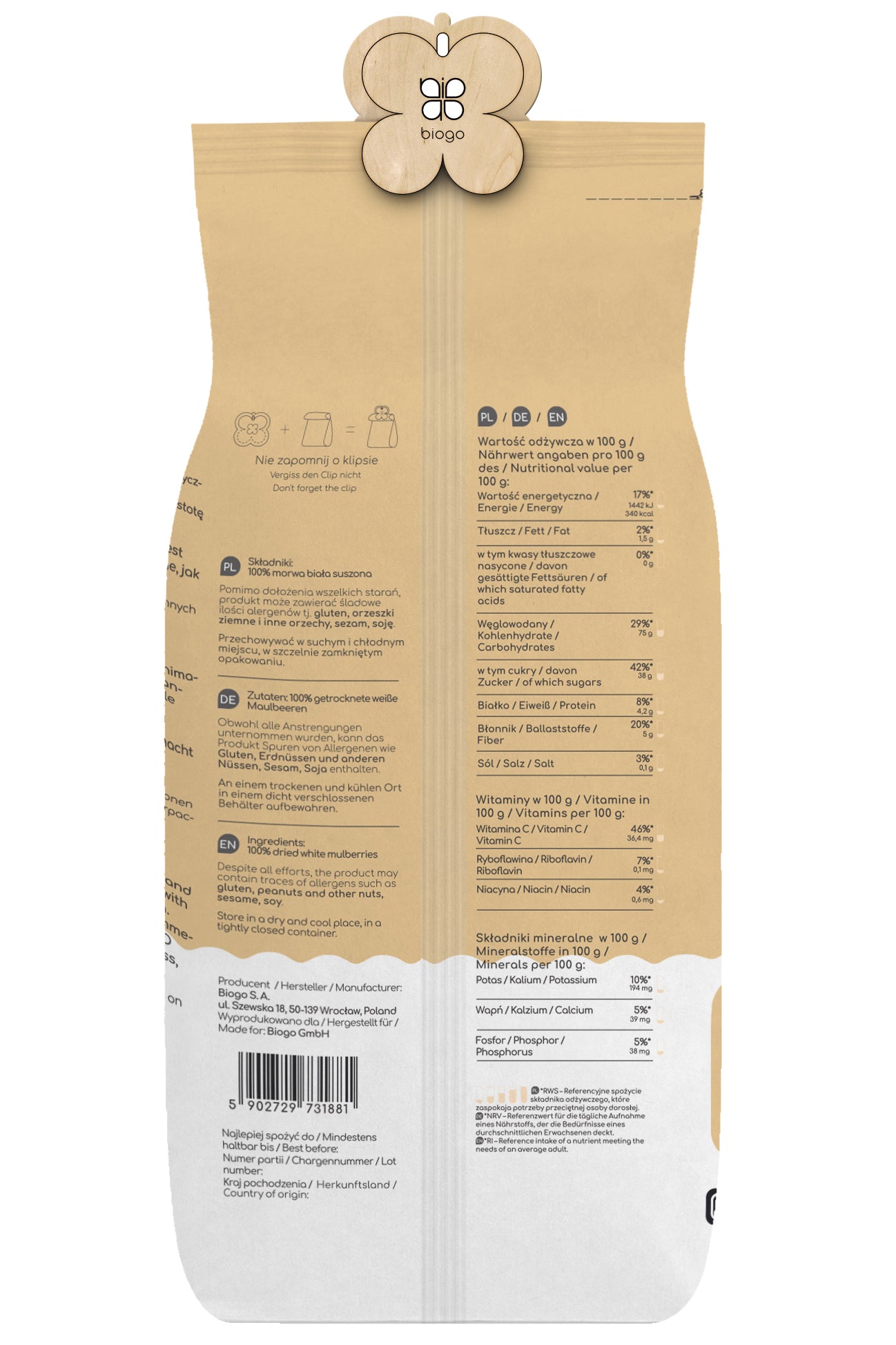 Getrocknete weiße Maulbeere 500 g BIOGO - Biolaboratorium